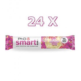 PhD Smart Bar High Protein Low Carb Bar, Birthday Cake, 2er Pack 2 x 12 Stück 24 bars x 64 g