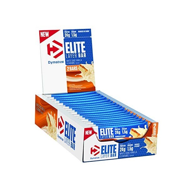 Dymatize Elite Layer Bar White Choc Vanilla & Caramel 18x 2x30g - Barre à Hautes en Protéines et Faibles en Sucres