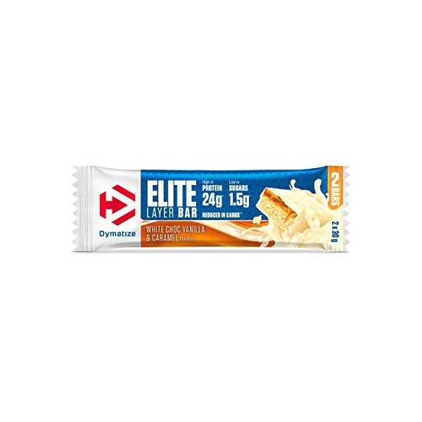 Dymatize Elite Layer Bar White Choc Vanilla & Caramel 18x 2x30g - Barre à Hautes en Protéines et Faibles en Sucres