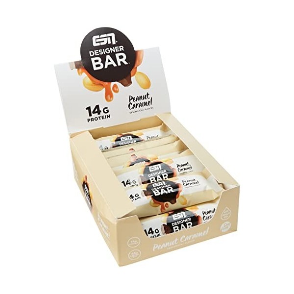 ESN Designer Bar Box, Caramel Cacahuéte, 12 x 45g, Barres Protéinées