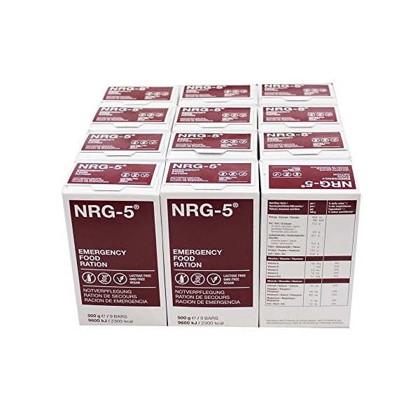 NRG-5 – Lot de 12 paquets de rations de secours de 9 barres chacun