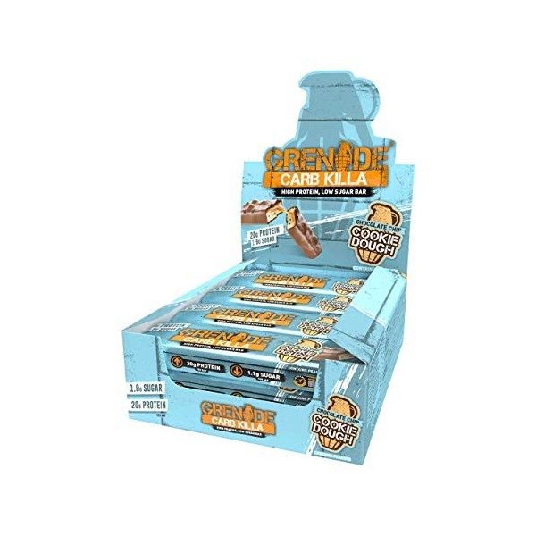 Grenade Carb Killa Barre Hyperprotéinée à Faible Teneur en Glucides - Chocolate Chip Cookie Dough, 12 x 60 g