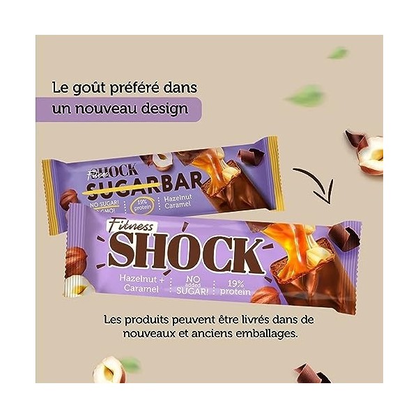 FitnesSHOCK Barres protéinées Protein Bar, Haut taux de proteins 19%, faible en glucides 5,5g , Barres fitness sans ajout de