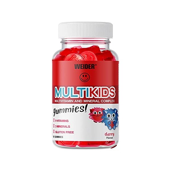 Weider Multikids Gummies – Vitamines pour enfants – sans sucres ajoutés - texture et dose de vitamines D, E, C, B6, B12 ada