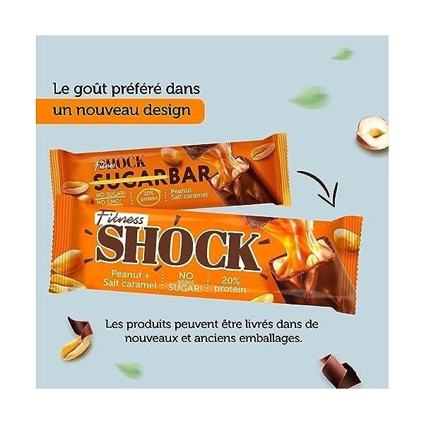 FitnesSHOCK Barres protéinées Protein Bar, Haut taux de protéines 20%, faible en glucides 5,5g , Barres fitness presque sans