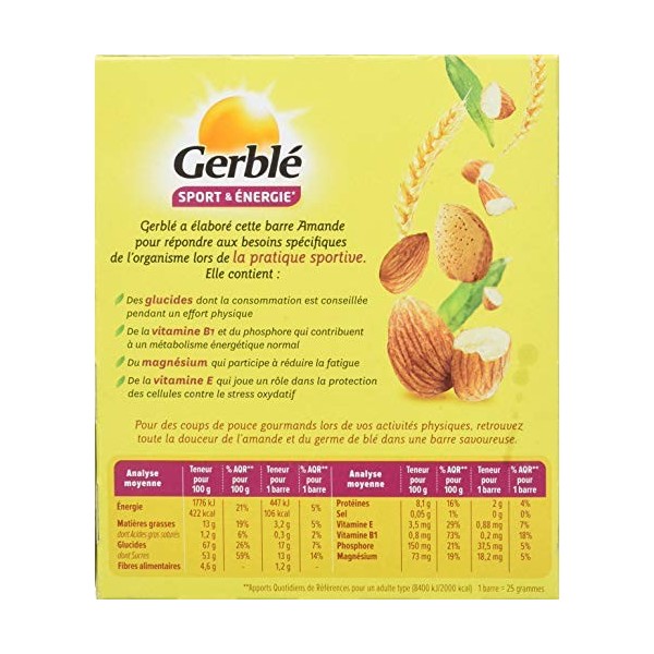 Gerble 6 Barres aux Amandes de 25 g - Lot de 4