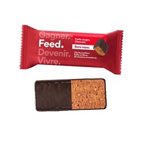 Barre Feed. - Substitut de repas protéiné. Vegan et sans gluten. 23 g de protéines, 25 vitamines et minéraux - Chocolat. Frui