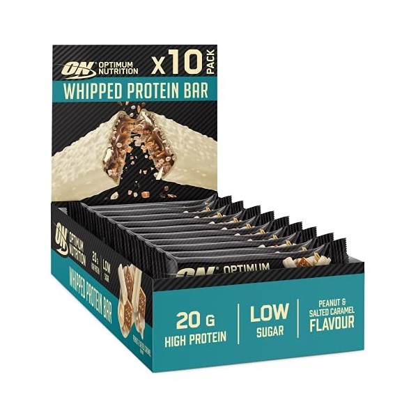 Optimum Nutrition Whipped Protein Bars, barres protéinées saines à faible teneur en calories, glucides et sucre, goûter sport