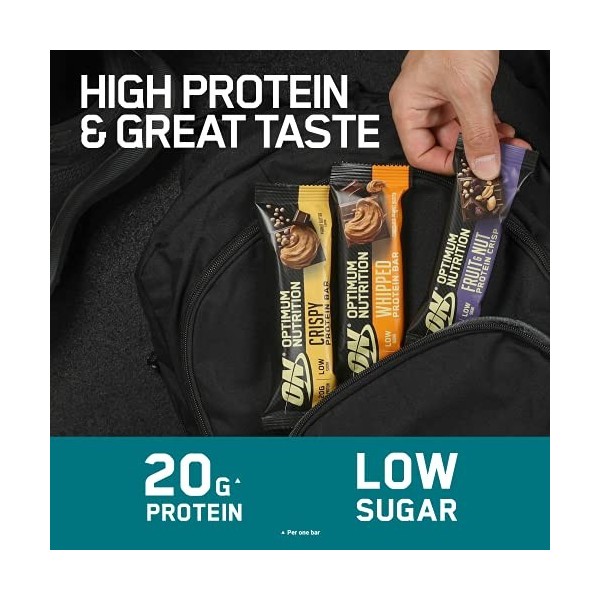 Optimum Nutrition Whipped Protein Bars, barres protéinées saines à faible teneur en calories, glucides et sucre, goûter sport