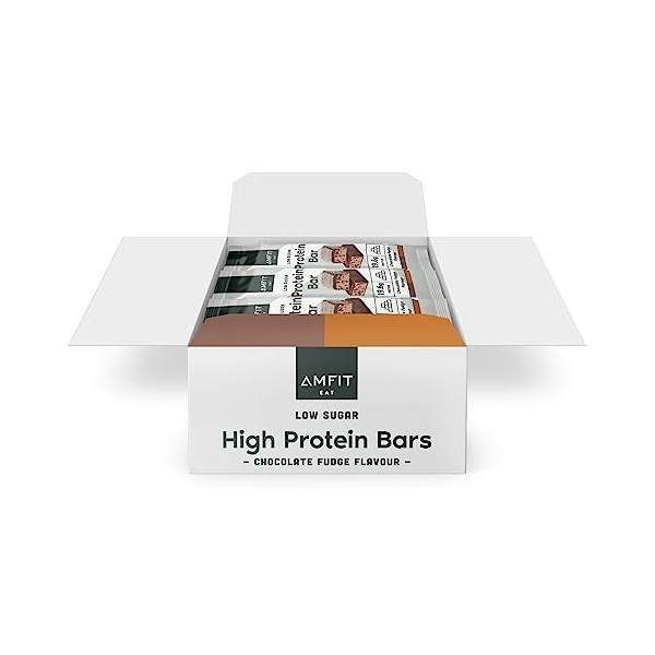 Marque Amazon - Amfit Nutrition Barre protéinée à faible teneur en sucre 19,6gr protéine- 0,8gr sucre , Fudge au chocolat, 6