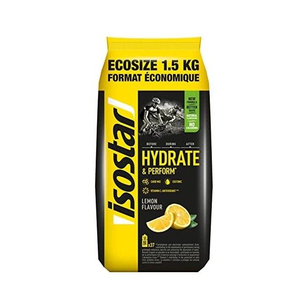 Isostar Poudre Hydrate & Perform saveur Citron - ‎Poudre pour boisson isotonique, 1.5kg 37 doses 