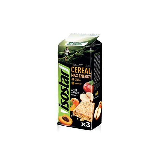 Isostar - Barres Céréal Max Pomme Abricot - Barres Énergétiques Source de Glucides et de Vitamines - Apport en Energie - 3x55