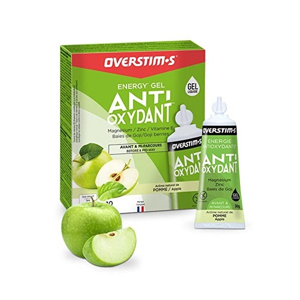 OVERSTIM.s – Gel Antioxydant 10 gels - Gel énergétique pour le sport vélo, course à pied… – Limite les crampes – Saveur P