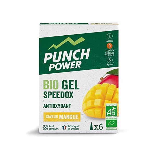 PUNCH POWER - SPEEDOX Mangue - Boîte 6 gels x 25 g - Gel énergétique antioxydant - Énergie progressive - Riche en Vitamine C