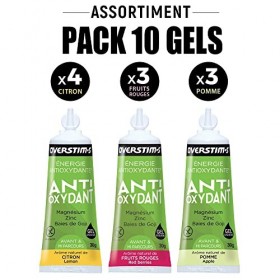 OVERSTIM.s – Gel Antioxydant 10 gels - Gel énergétique pour le sport vélo, course à pied… – Limite les crampes – Assortim