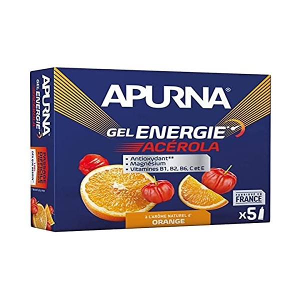 APURNA - GELS ENERGIE ACEROLA ORANGE - Passage difficile & fin dépreuve - Etui de 5 tubes de 35g