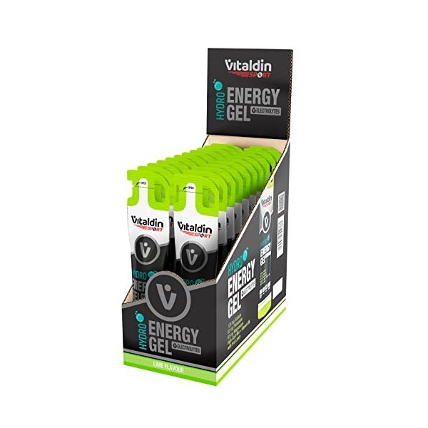 VITALDIN SPORT Hydro Energy Gel Electrolytes – 24 Gel x 40 gr – Gel Énergétique Hydro goût Citron Vert avec Électrolytes – Én