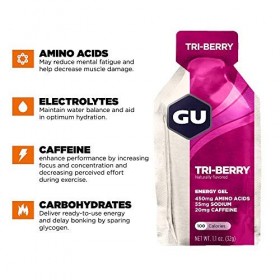 GU ENERGY GEL - Fruits Rouges - Boîte de 24 gels - Gel énergétique - Sodium - BCAA - Idéal pendant leffort 100Kcal