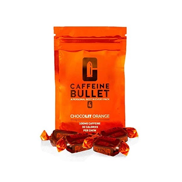 Caffeine Bullet 16 Chocolat Orange Gummies à mâcher énergisants | 85 mg de caféine, plus rapides que les comprimés, gels, gom