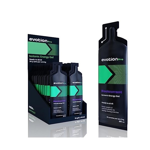 EVOTION PRO Gel Energetique - Isotonique, Lot de 20 á 60ml, Dhydratation adéquat, Activer votre Esprit et vos Muscles, Gel à