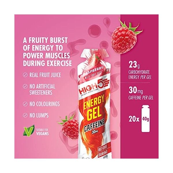 HIGH5 Energy Gel Caffeine Raspberry, 20x40g