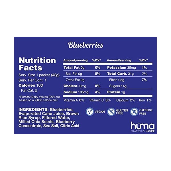 Huma Products Chia Energy Gel - 100% All Natural Blueberries 24 pckts