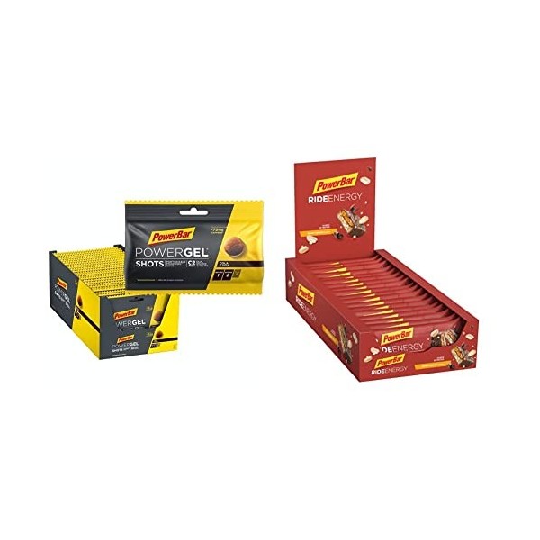 Powerbar PowerGel Shots Cola 24x60g - Gel Énergétique à Haute Teneur en Carbone + C2MAX + 75mg Caféine & Ride Energy Peanut-C