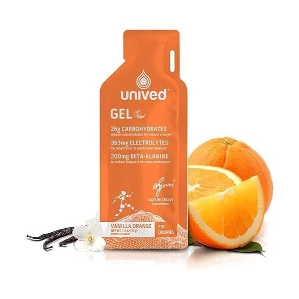 Verem Unived Runn Endurance Energy Gel végétalien, orange mandarine, pour les coureurs et les athlètes dendurance, lot de 6 