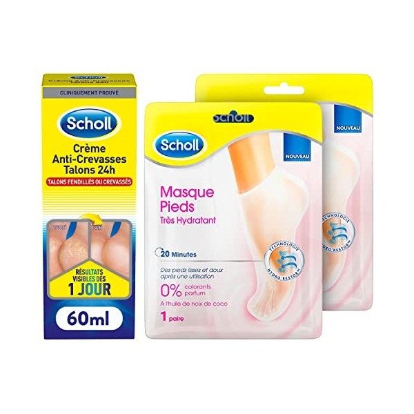 SCHOLL Crème Anti-Crevasses Talons + 2 Masques Pieds Hydradant huile de coco