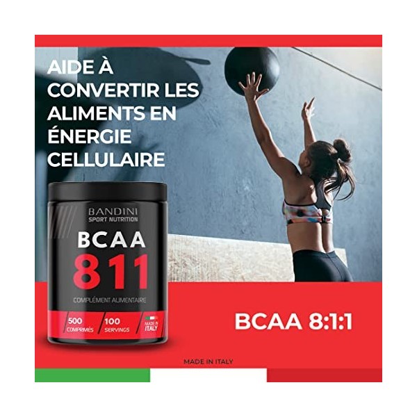 BANDINI® BCAA 8.1.1 500 comprimés - BCAA 811 Acides aminés à chaîne ramifiée, Leucine, Isoleucine, Valine avec vitamines B1 e