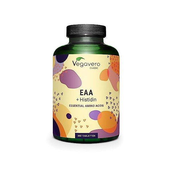 EAA Vegavero® | 100% NATUREL & Sans additifs | 8 Acides Aminés Essentiels dont BCAA + Histidine | 1000 mg par comprimé | Ré