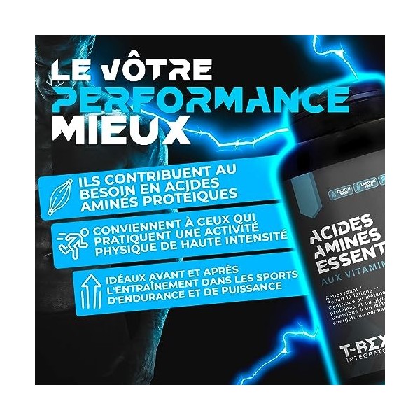 EAA Essential Amino Acids - avec mélange de vitamines B1, B6 et E - Supplément Végétalien dAcides Aminés Essentiel Naturels 