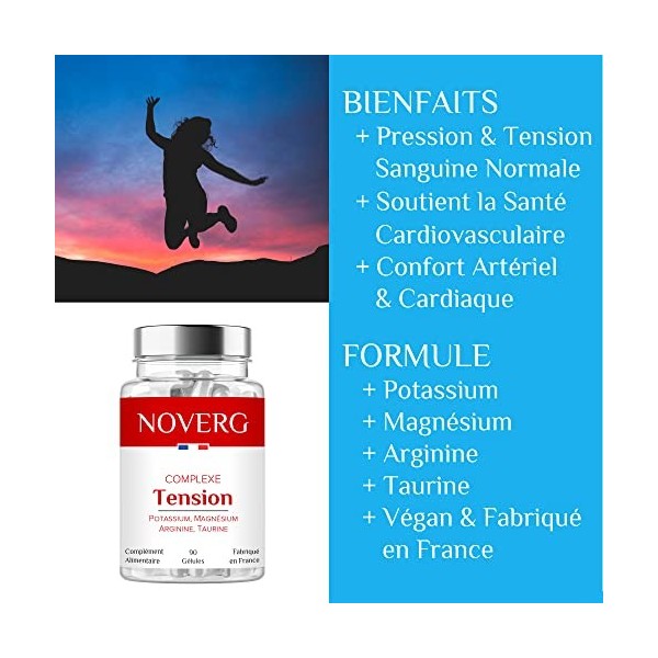 Complexe Tension | Santé Cardiovasculaire & Confort Artériel | Potassium, Magnésium Arginine, Taurine | Vegan | 90 Gélules | 