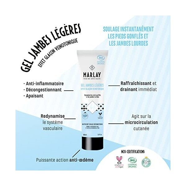 Marlay Cosmetics - Gel Jambes Légères 100 ml - Crème Jambes Lourdes, Pieds & Chevilles Gonflés - Circulation Sanguine Jambes 