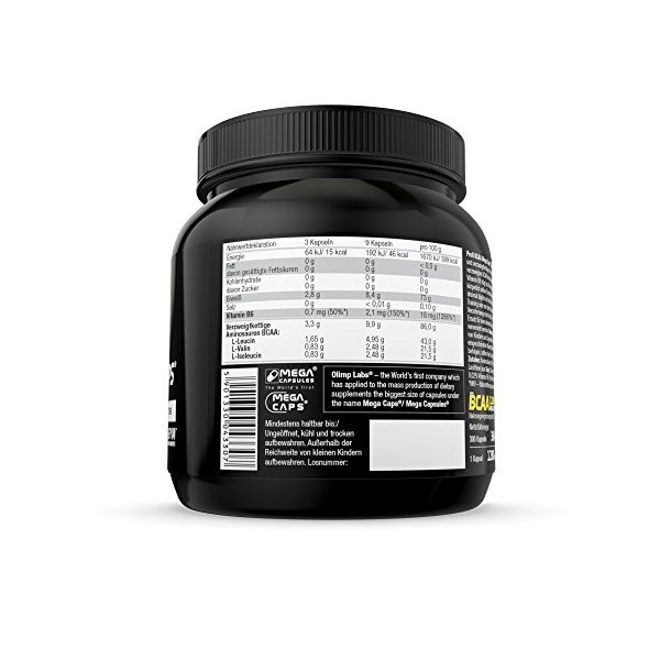 Olimp Sports Complément Alimentaire BCAA Mega Caps 1100 - 300 Capsules.