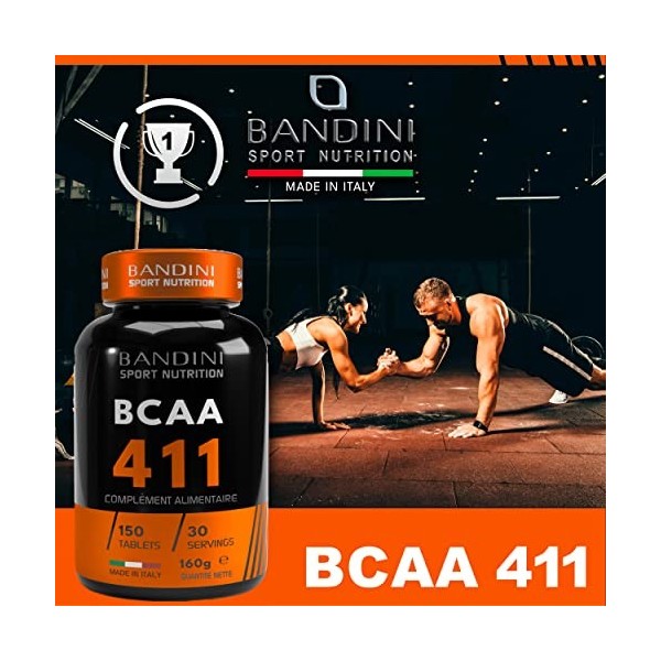 BANDINI® BCAA 4.1.1 150 comprimés, acides aminés à chaîne ramifiée. Leucine, Isoleucine, Valine avec Vitamine B1 et B6, Vegan