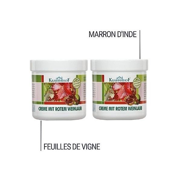 Kräuterhof Creme avec feuilles de vigne rouges 250ml, Lot de 2