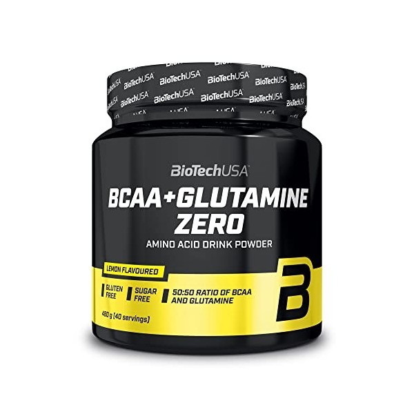 BioTechUSA BCAA + Glutamine Zero, Boisson aromatisée en poudre avec une teneur en BCAA et en L-glutamine avec des édulcorants