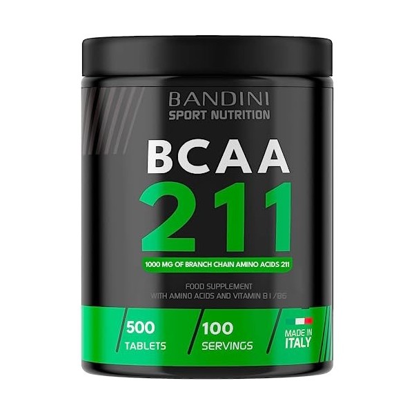 Bandini® BCAA 2 1 1 500 Comprimés, acides aminés à chaîne ramifiée bcaa 2.1.1, Leucine, Isoleucine, Valine avec Vitamine B1 e