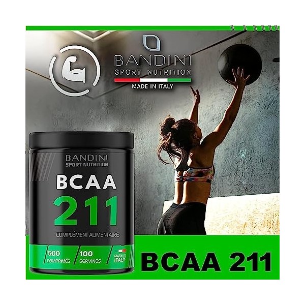 Bandini® BCAA 2 1 1 500 Comprimés, acides aminés à chaîne ramifiée bcaa 2.1.1, Leucine, Isoleucine, Valine avec Vitamine B1 e