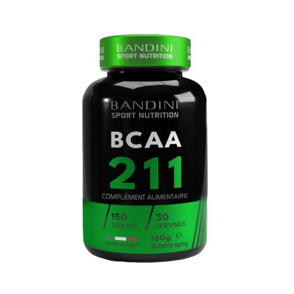 BANDINI® BCAA 2 1 1 150 Comprimés, Acides aminés à chaîne ramifiée bcaa 2.1.1, Leucine, Isoleucine, Valine avec Vitamine B1 e