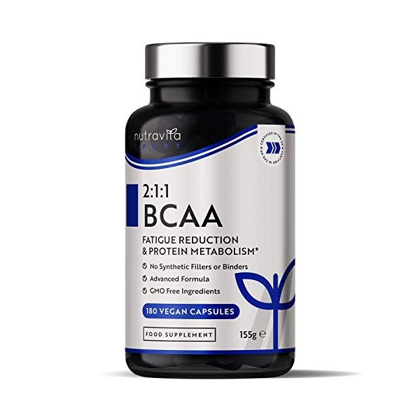 BCAA Haute Résistance 1000mg 2:1:1 - Supplément Sport - Leucine, Isoleucine et Valine avec Vitamines B6 et B12 ajoutées - Réd
