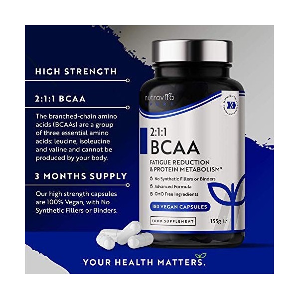 BCAA Haute Résistance 1000mg 2:1:1 - Supplément Sport - Leucine, Isoleucine et Valine avec Vitamines B6 et B12 ajoutées - Réd
