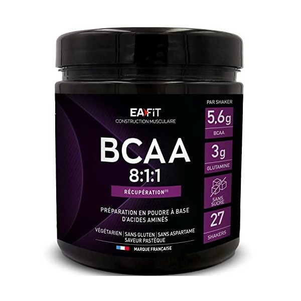 Eafit BCAA 8.1.1-5,6g BCAA - 3g GLUTAMINE - SAVEUR PASTEQUE - La boisson en poudre à base dacides aminés - SANS sucre - SANS