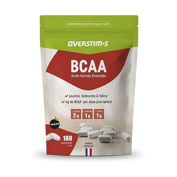 Overstims – BCAA 180 gélules – Efforts longue Durée - Récupération – Construction musculaire – Norme AFNOR ANTIDOPAGE – Fab