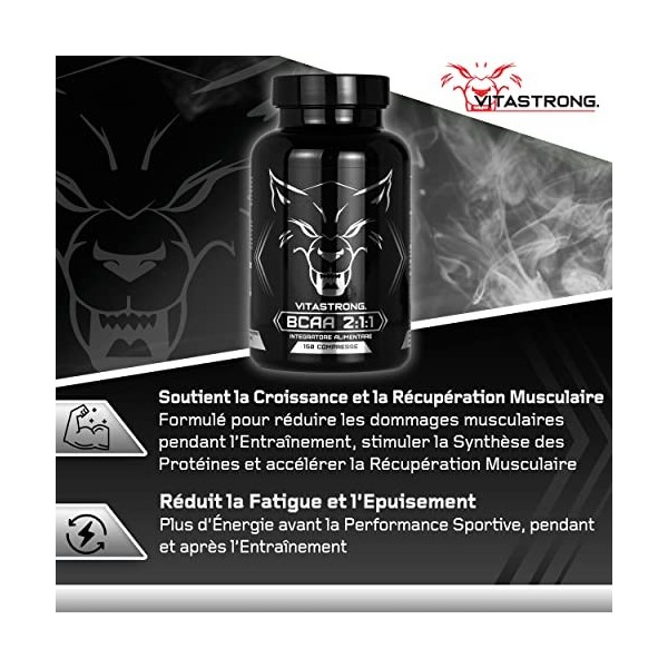 Acides aminés Ramifiés BCAA 2.1.1 Vitastrong | L-leucine, L-isoleucine, L-valine 100% purs avec vitamine B6 | Complément Pré 