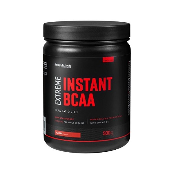 Body Attack Extreme Instant BCAA poudre - 500g pour 38 shakes avec 10000mg de BCAAs - délicieux, instantanément soluble, vega