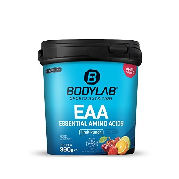 Bodylab24 EAA Essential Amino Acids Punch aux fruits 360g, 8 acides aminés essentiels hautement dosés, tous les BCAA & EAA co