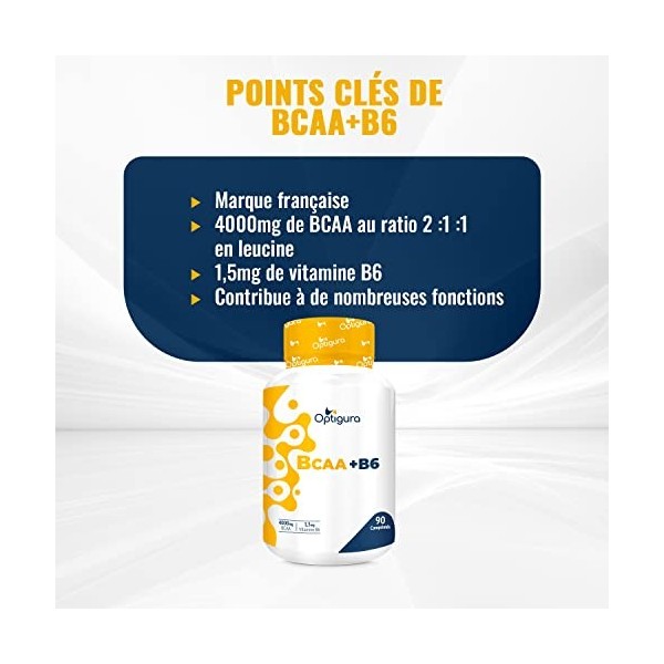 OPTIGURA - BCAA+B6 - Formule d’Acides Aminés BCAA + Vitamine B6-90 Comprimés