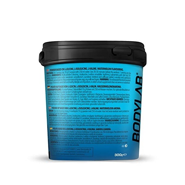 Bodylab24 BCAA Drink Powder Matrix Formula Pastèque 300g, par portion 5g de BCAA avec glutamine, vitamines et magnésium, idéa